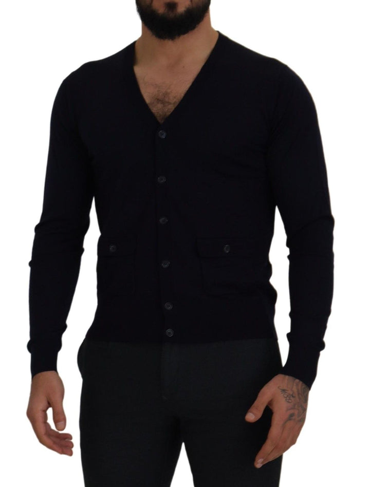Dolce &amp; Gabbana Sample Sale Dolce &amp; Gabbana Blue Wool STAFF Down Cardigan Sweater - | Designer outlet