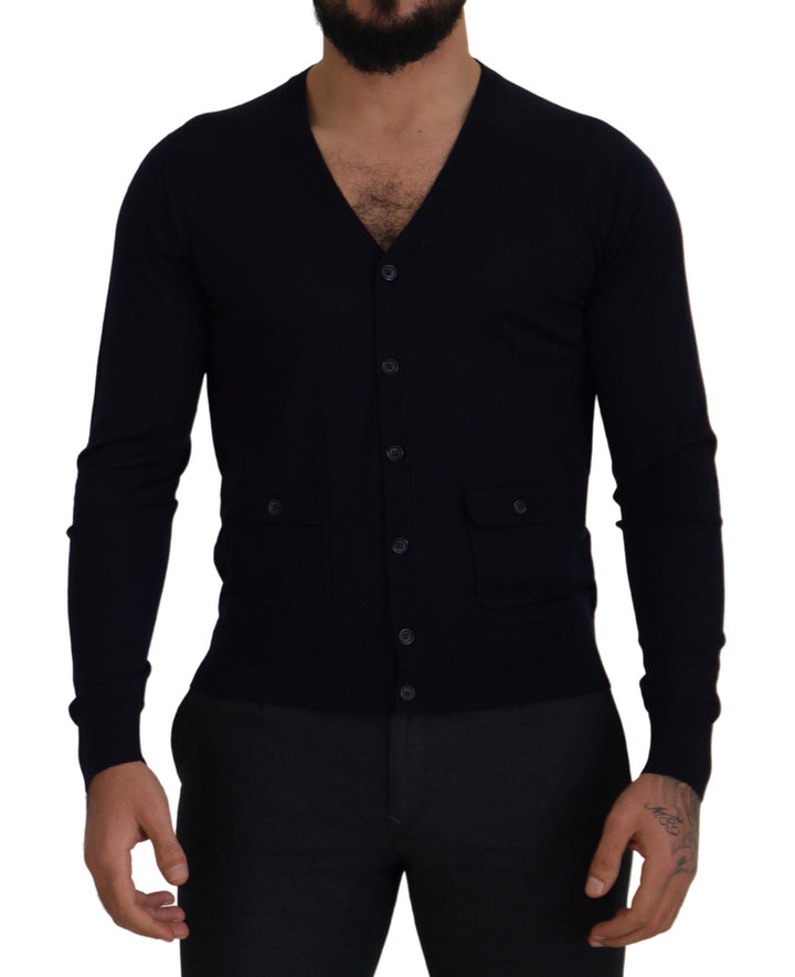Dolce &amp; Gabbana Sample Sale Dolce &amp; Gabbana Blue Wool STAFF Down Cardigan Sweater - | Designer outlet