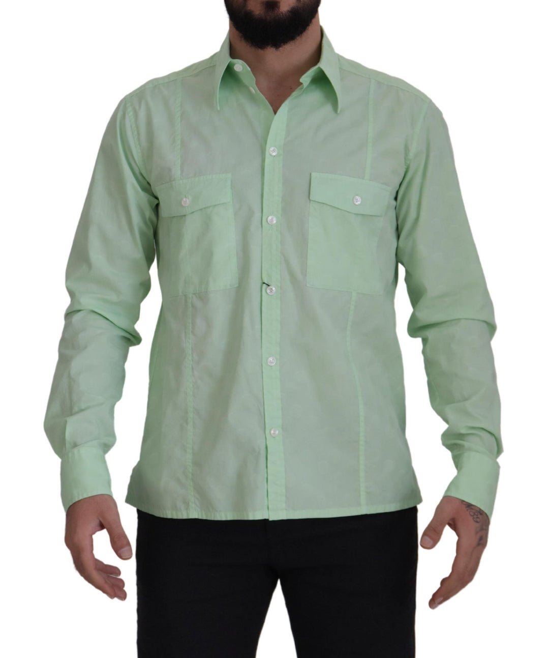 mint green slim fit dress shirt Slim Fit Mint Green Men's Dress Shirt Spread Collar Fitted Convertible Cuff AZAR