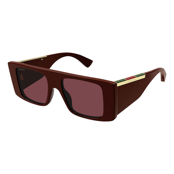 Gucci Square Full Rim, with a Burgundy frame and Red lens.