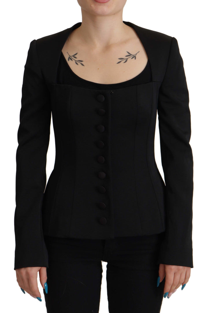 Dolce & Gabbana - Dolce & Gabbana Sleek Black Snap Jacket with Silk Lining - JKT3325 - 38 - Ask Me Wear