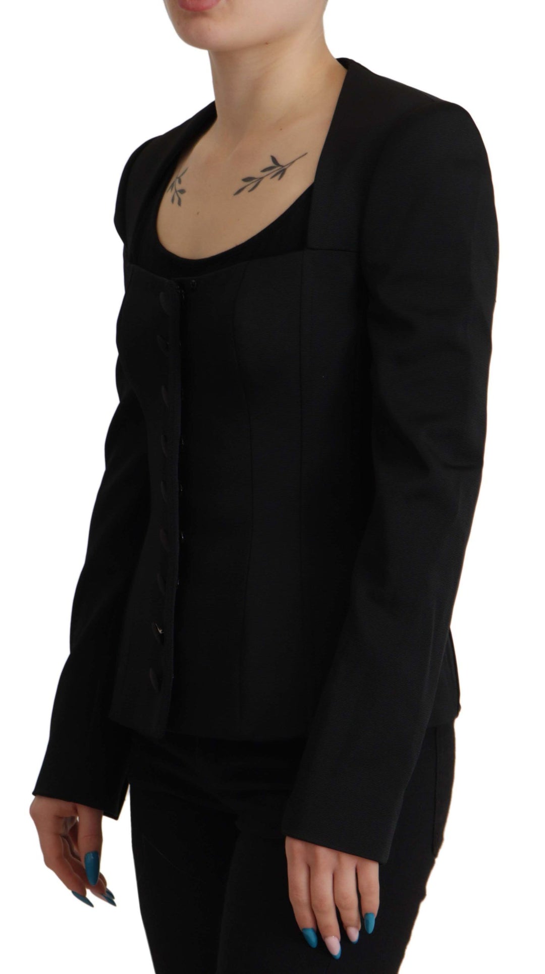 Dolce & Gabbana - Dolce & Gabbana Sleek Black Snap Jacket with Silk Lining - JKT3325 - 38 - Ask Me Wear