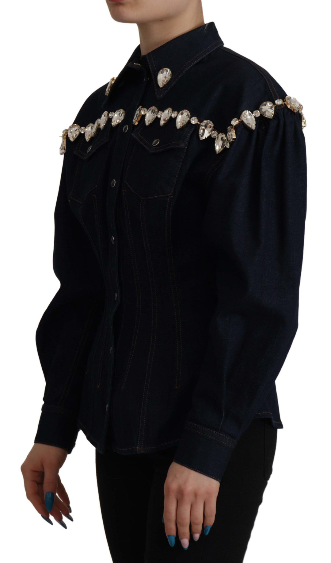 Dolce & Gabbana - Dolce & Gabbana Elegant Crystal - Embellished Denim Jacket - JKT3326 - 36 - Ask Me Wear