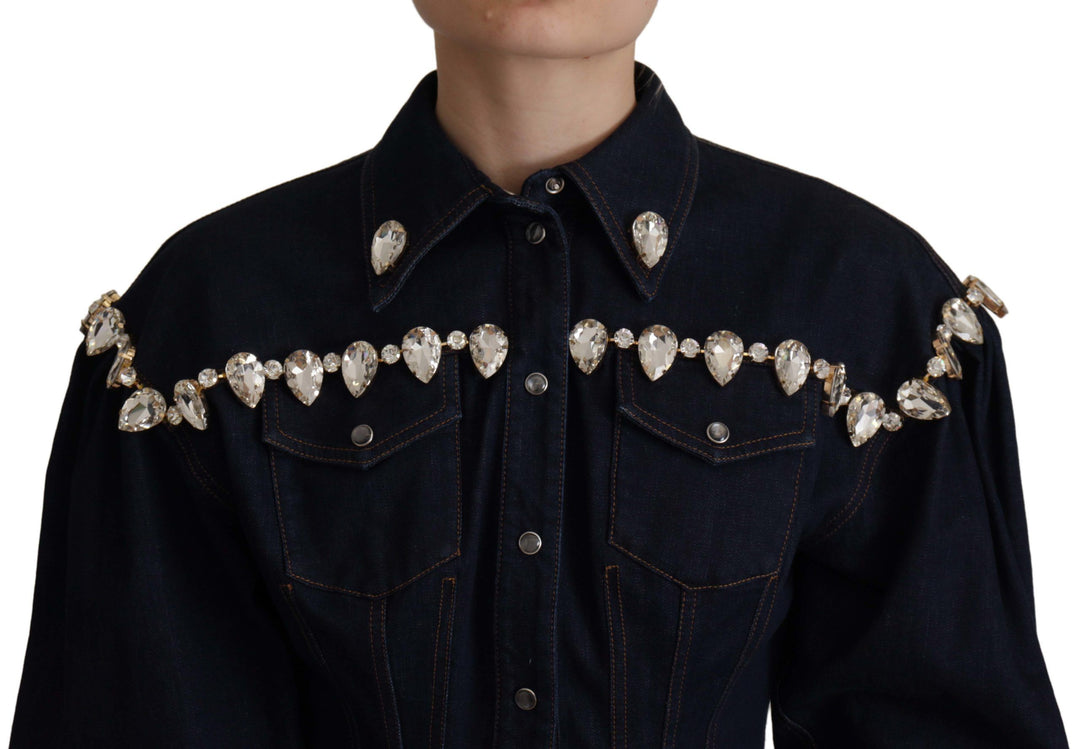 Dolce & Gabbana - Dolce & Gabbana Elegant Crystal - Embellished Denim Jacket - JKT3326 - 36 - Ask Me Wear