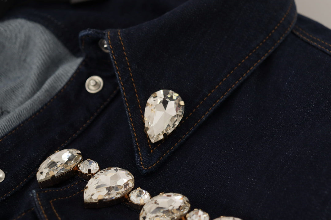 Dolce & Gabbana - Dolce & Gabbana Elegant Crystal - Embellished Denim Jacket - JKT3326 - 36 - Ask Me Wear