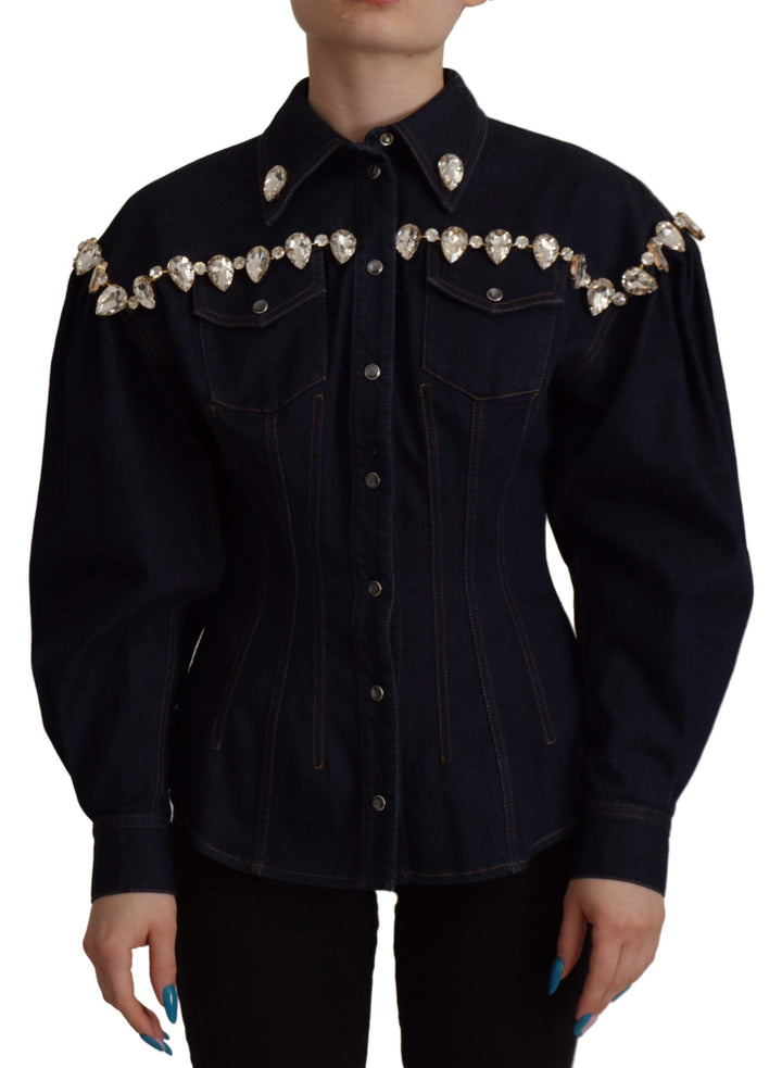 Dolce & Gabbana - Dolce & Gabbana Elegant Crystal - Embellished Denim Jacket - JKT3326 - 36 - Ask Me Wear