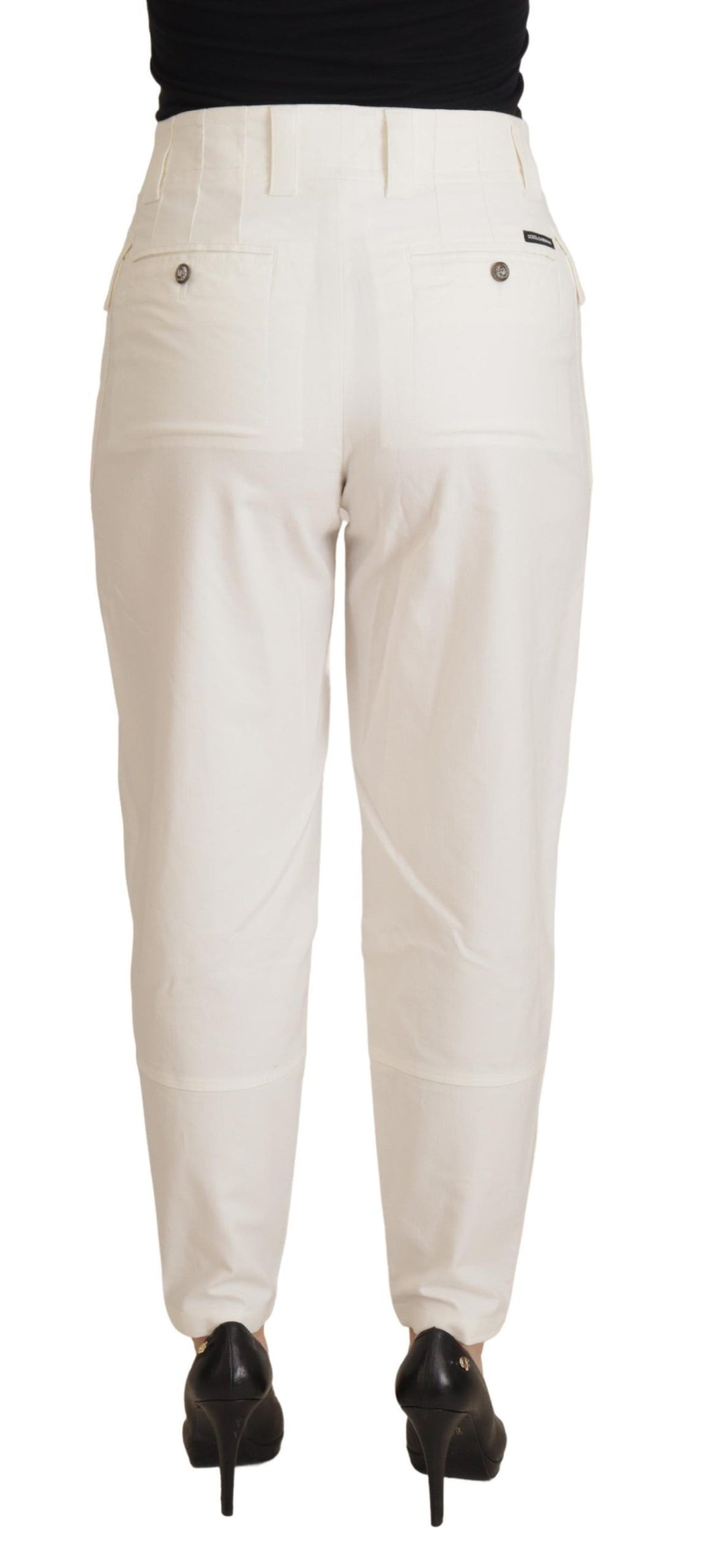 Dolce &amp; Gabbana White High Waist Tapered Women Cotton Pants by Dolce &amp; Gabbana outlet now on sale