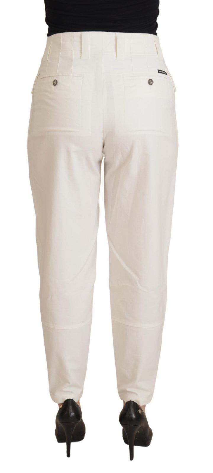 Dolce &amp; Gabbana White High Waist Tapered Women Cotton Pants by Dolce &amp; Gabbana outlet now on sale