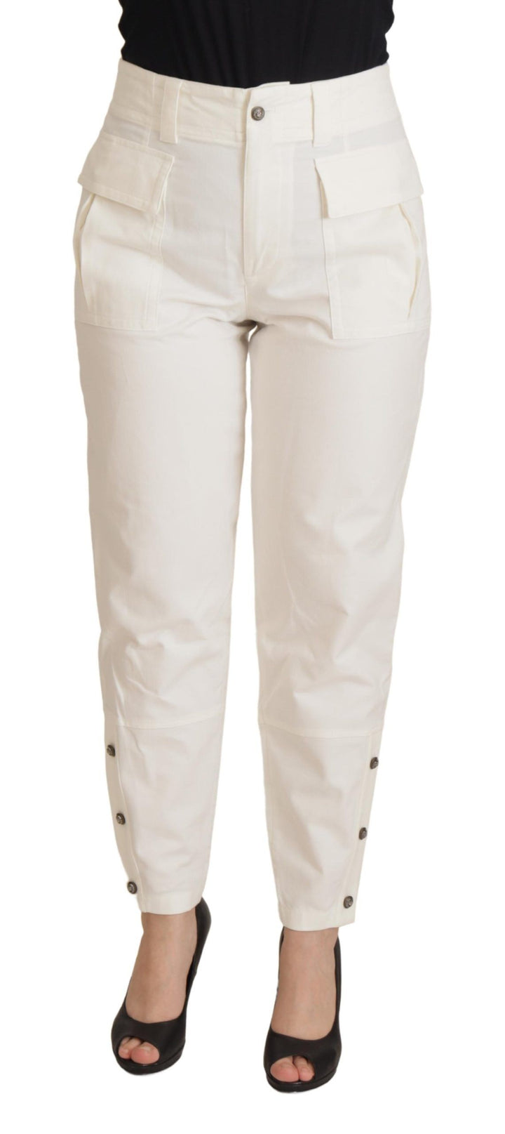 Dolce &amp; Gabbana White High Waist Tapered Women Cotton Pants by Dolce &amp; Gabbana outlet now on sale