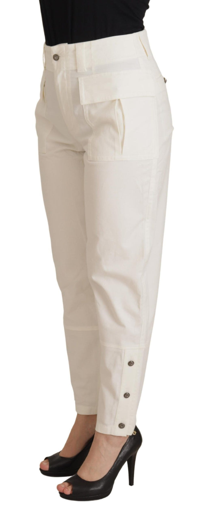 Dolce &amp; Gabbana White High Waist Tapered Women Cotton Pants by Dolce &amp; Gabbana outlet now on sale
