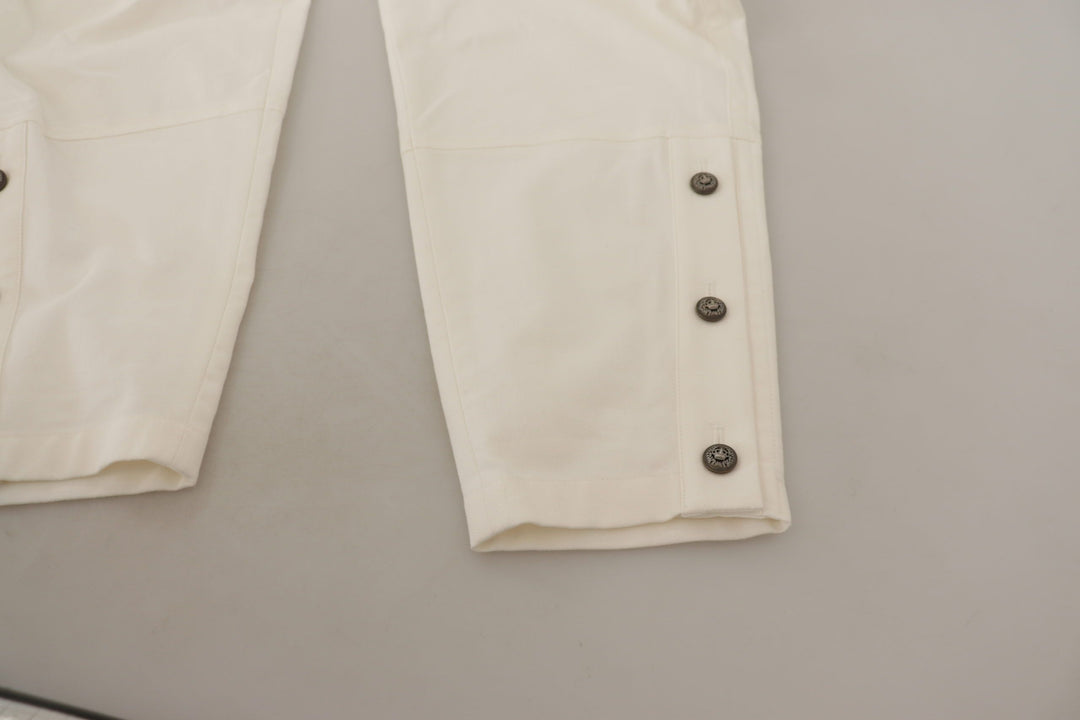 Dolce &amp; Gabbana White High Waist Tapered Women Cotton Pants by Dolce &amp; Gabbana outlet now on sale