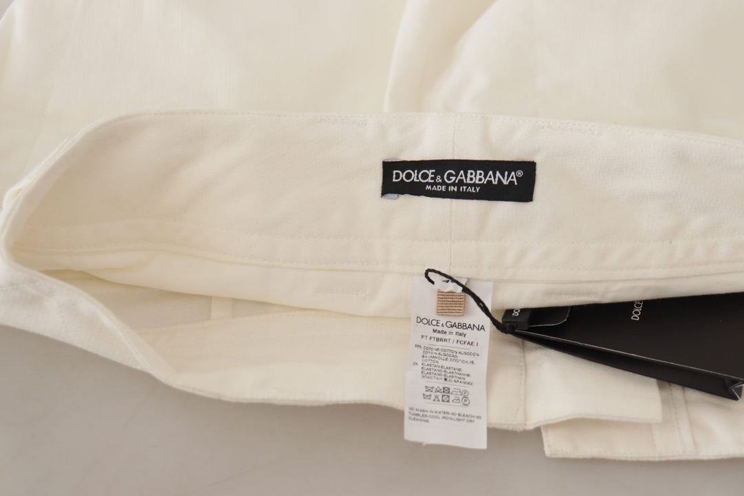 Dolce &amp; Gabbana White High Waist Tapered Women Cotton Pants by Dolce &amp; Gabbana outlet now on sale