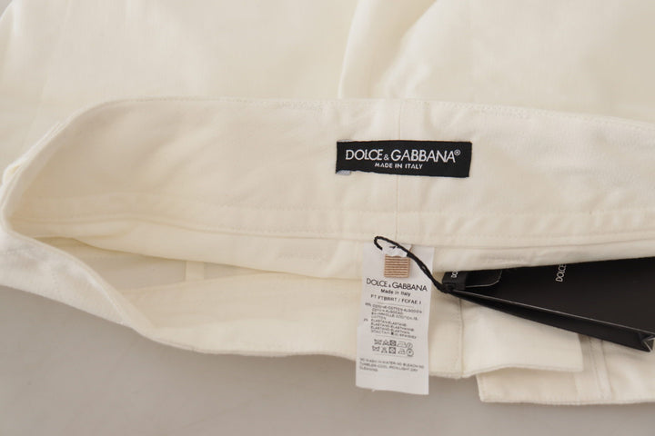 Dolce &amp; Gabbana White High Waist Tapered Women Cotton Pants by Dolce &amp; Gabbana outlet now on sale