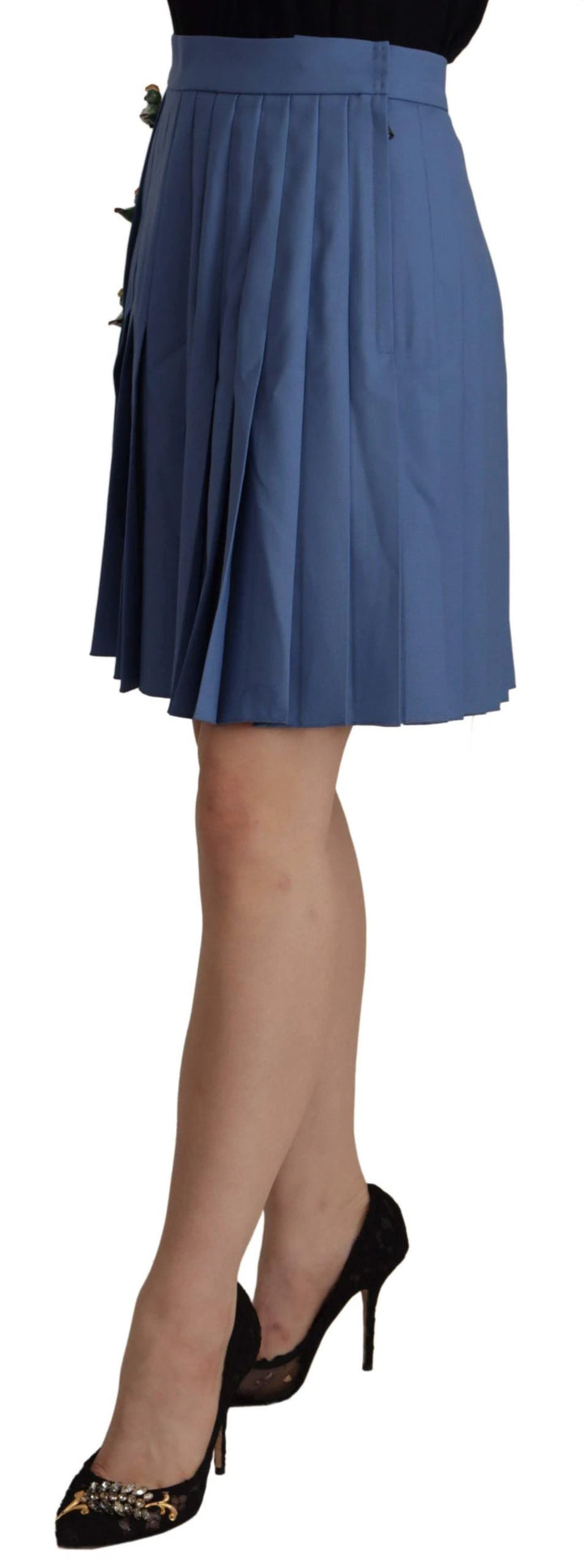 Dolce &amp; Gabbana Sample Sale Dolce &amp; Gabbana Blue Embellished Pleated Mini Skirt Wool - | Designer outlet