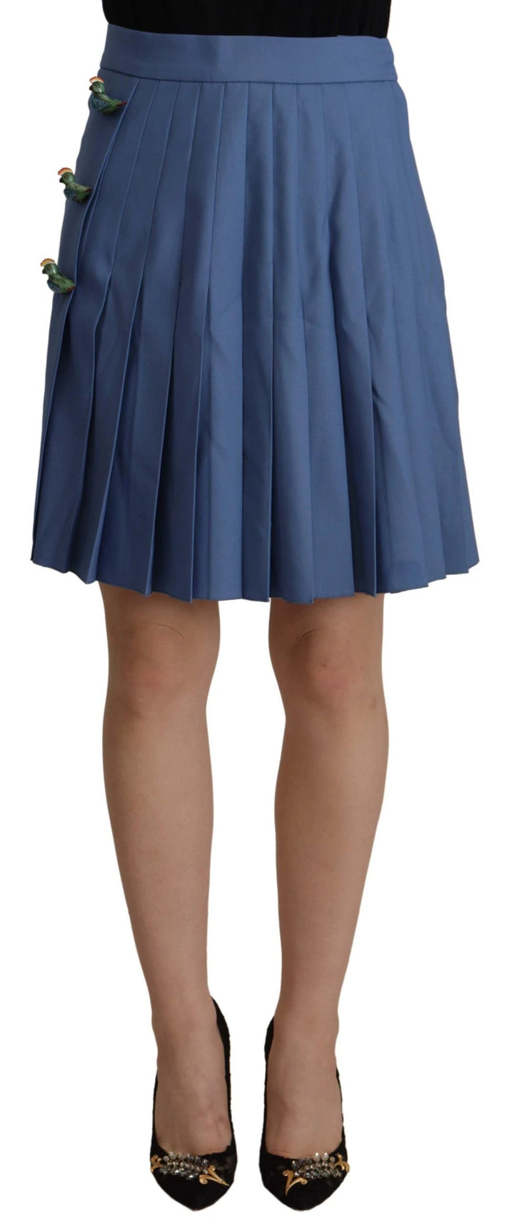 Dolce &amp; Gabbana Sample Sale Dolce &amp; Gabbana Blue Embellished Pleated Mini Skirt Wool - | Designer outlet