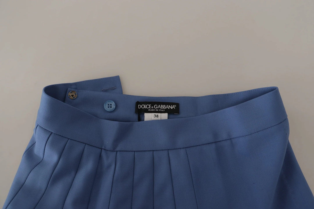 Dolce &amp; Gabbana Sample Sale Dolce &amp; Gabbana Blue Embellished Pleated Mini Skirt Wool - | Designer outlet