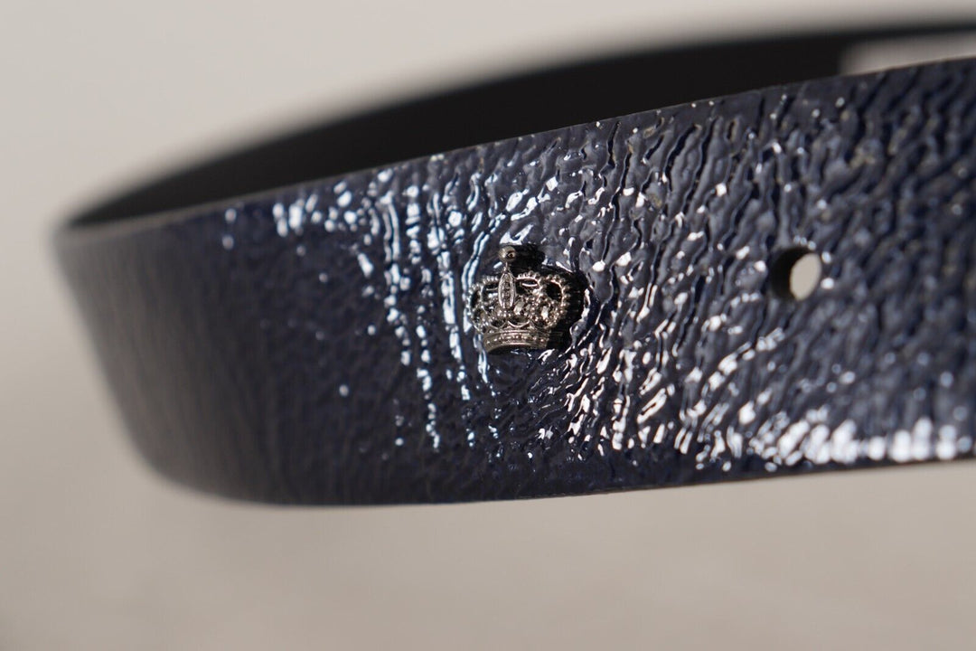 Dolce & Gabbana Elegant Blue Leather Belt with Silver Buckle