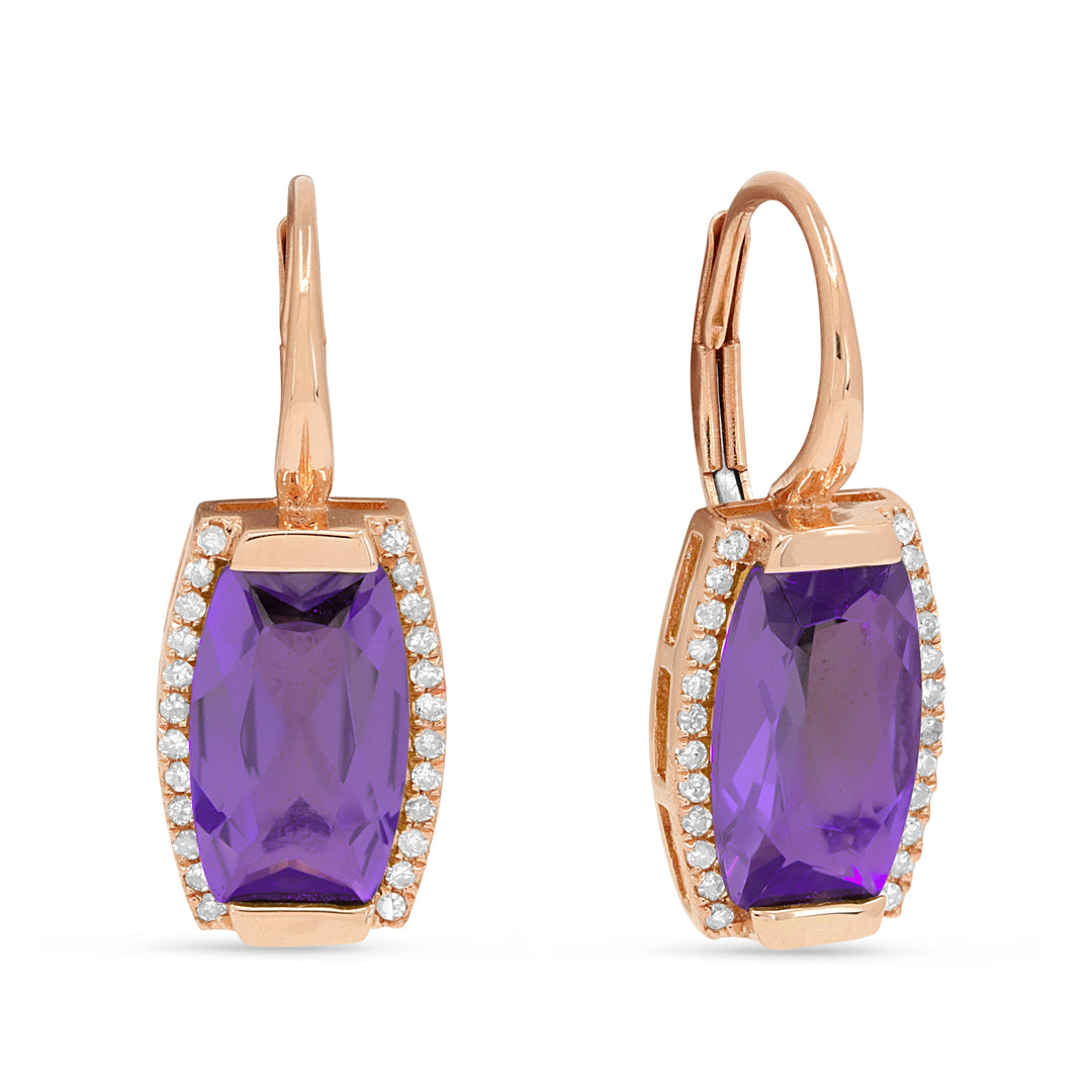 Earrings - 3.67ct Amethyst Drop/Dangle Earrings in 14K Rose Gold - E1502AMP - Ask Me Wear