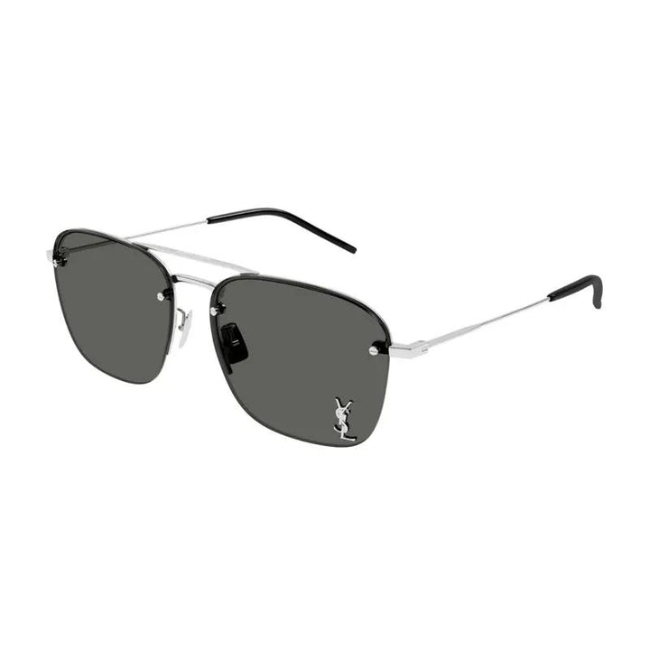 Saint Laurent Sunglasses Aviator Semi Rim, Silver Frame And Grey Lens