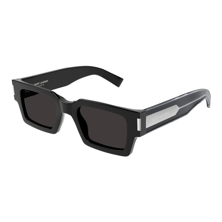 Saint Laurent Sunglasses Square Full Rim, Black with Silver Frame and Grey Lens SL572001