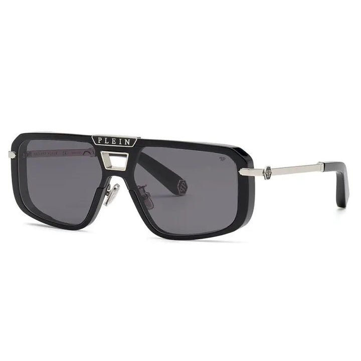 Philipp Plein Sunglasses Aviator Full Rim, Shiny Black Frame And Grey Lens
