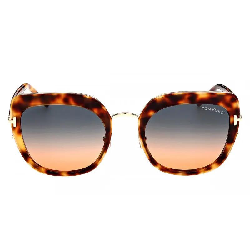 Tom Ford Sunglasses Cat Eye Full Rim, Blonde Havana Frame And Blue To Amber Gradient Lens Ft094553P