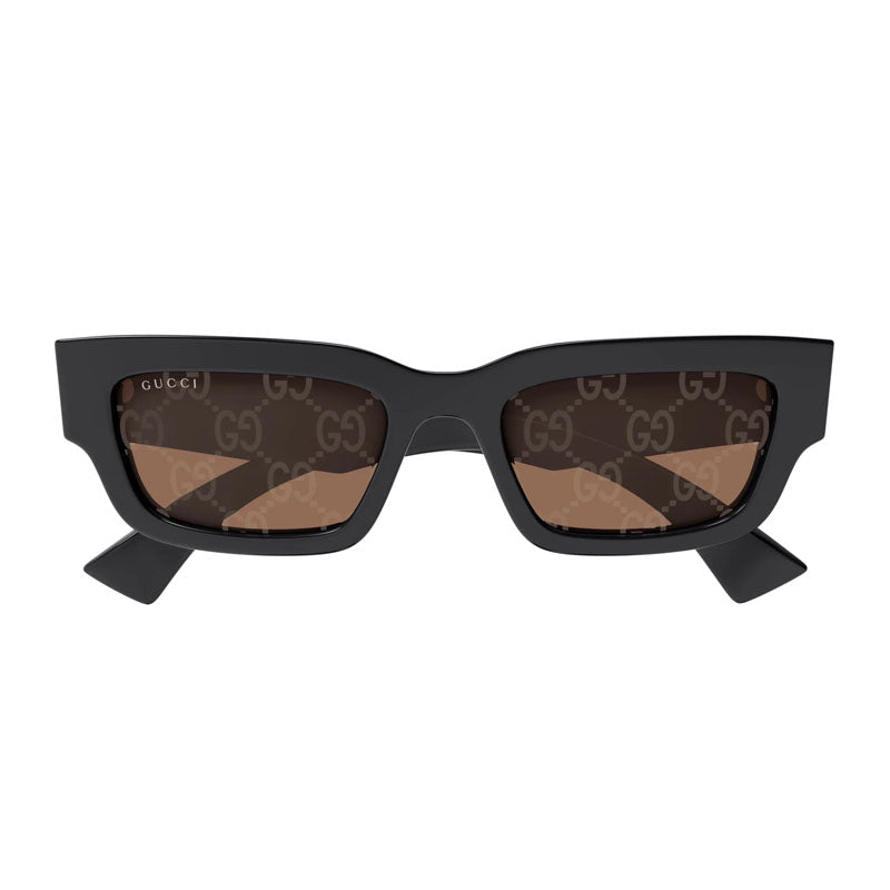 Gucci Sunglasses Cat Eye Full Rim, Shiny Grey Frame and Brown with GG Pattern Lens GG1838S005