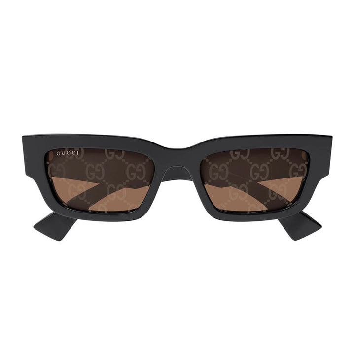 Gucci Sunglasses Cat Eye Full Rim, Shiny Grey Frame and Brown with GG Pattern Lens GG1838S005