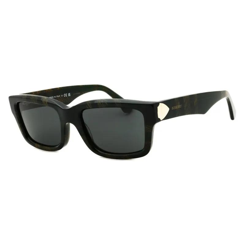 Burberry Sunglasses Rectangle Full Rim, Check Green Frame And Dark Grey Lens