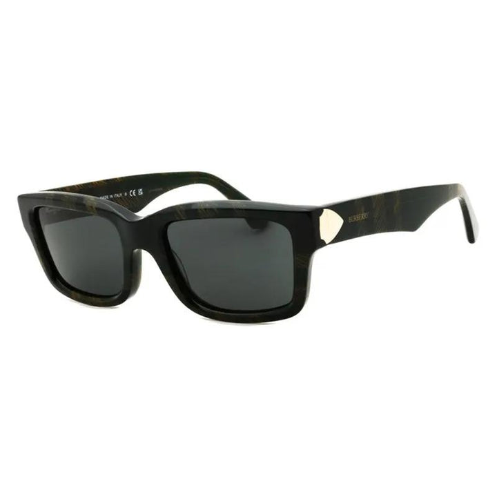 Burberry Sunglasses Rectangle Full Rim, Check Green Frame And Dark Grey Lens