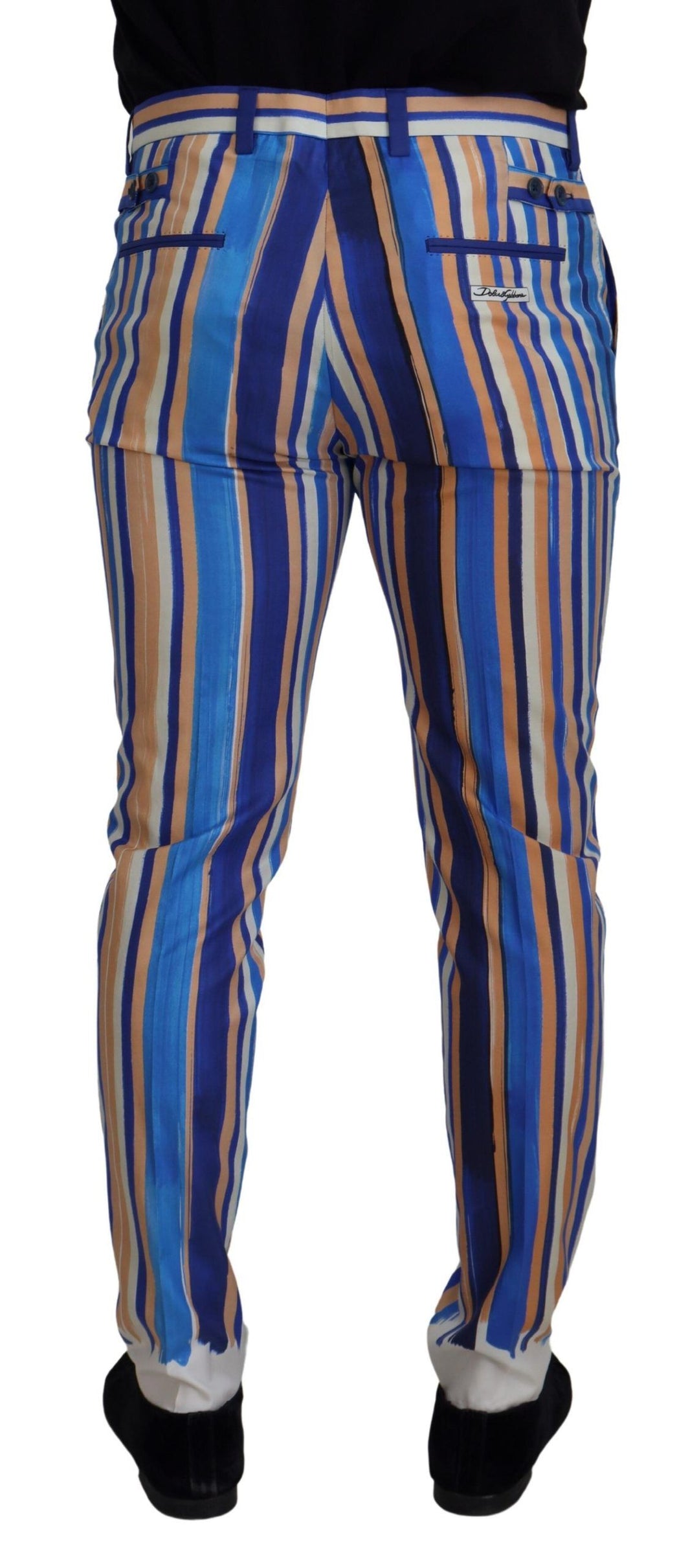 Dolce &amp; Gabbana Sample Sale Dolce &amp; Gabbana Blue Striped Silk Cotton Slim Trousers Pants - | Designer outlet