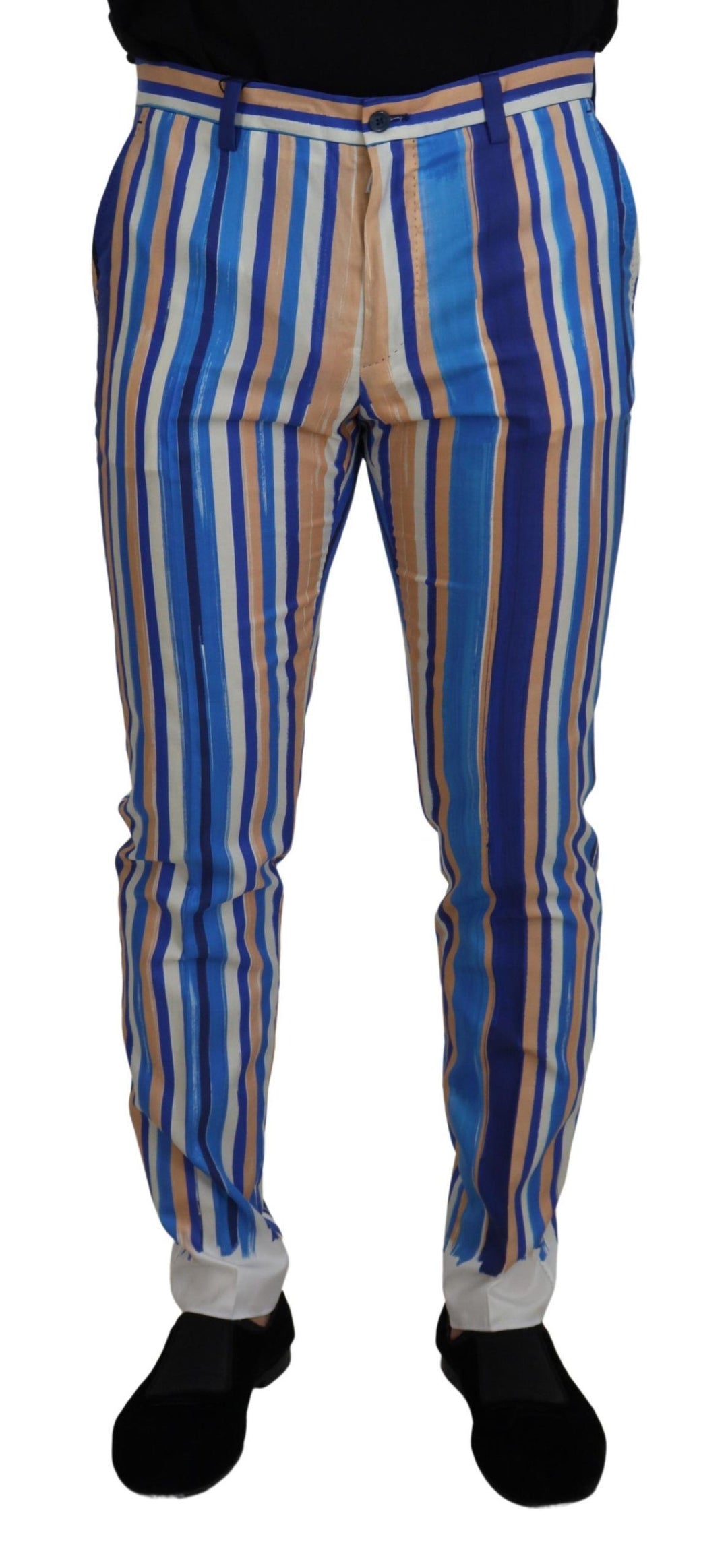 Dolce &amp; Gabbana Sample Sale Dolce &amp; Gabbana Blue Striped Silk Cotton Slim Trousers Pants - | Designer outlet