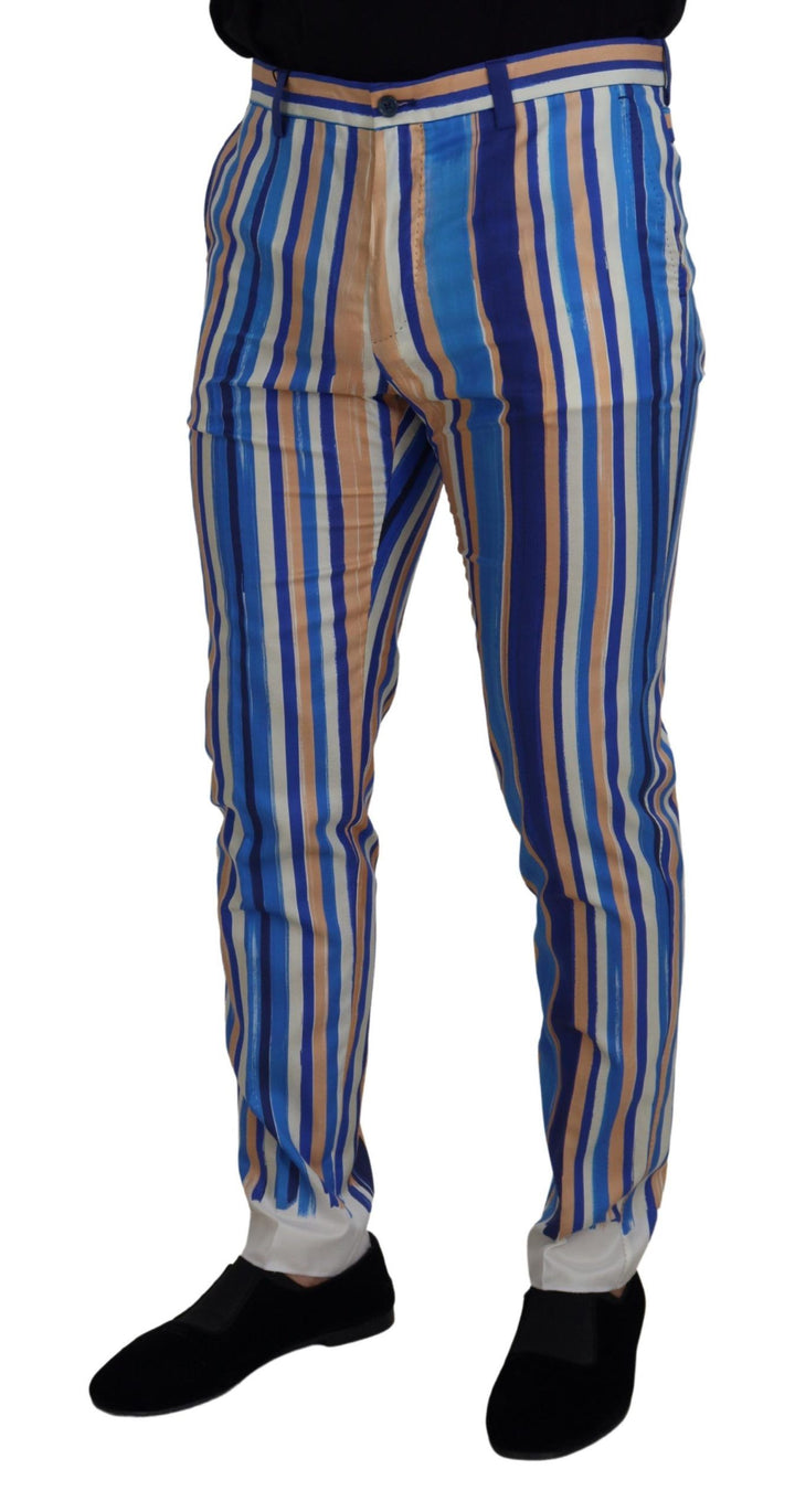 Dolce &amp; Gabbana Sample Sale Dolce &amp; Gabbana Blue Striped Silk Cotton Slim Trousers Pants - | Designer outlet