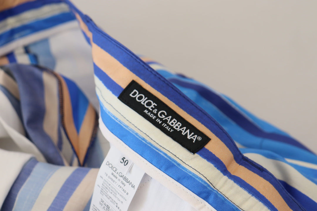 Dolce &amp; Gabbana Sample Sale Dolce &amp; Gabbana Blue Striped Silk Cotton Slim Trousers Pants - | Designer outlet