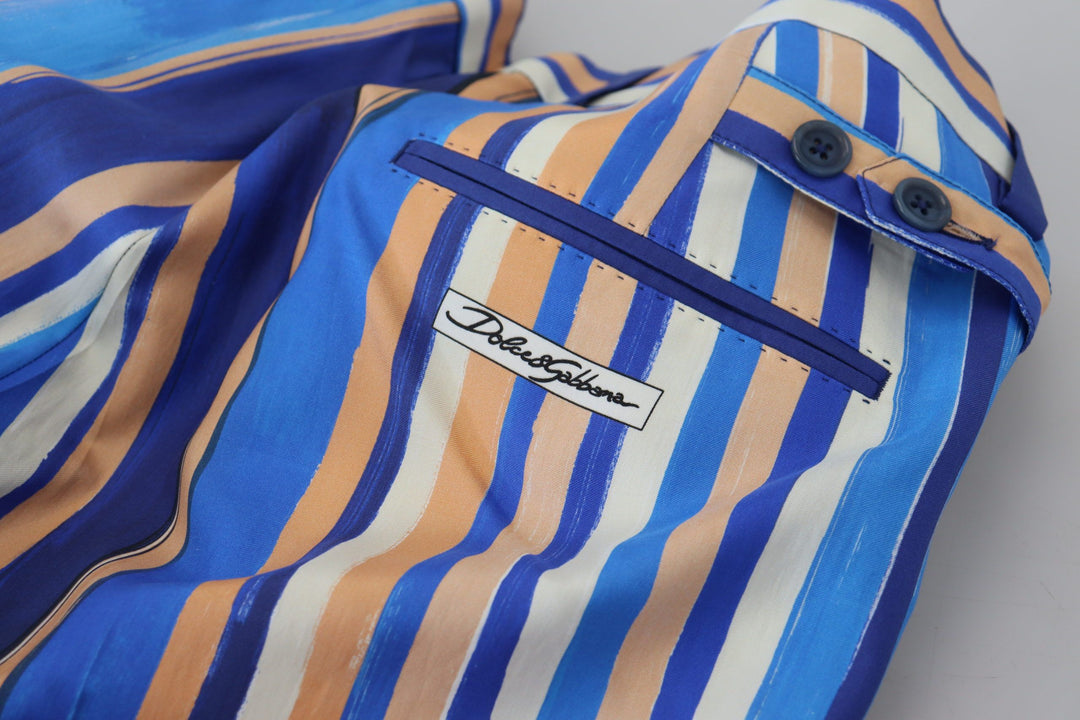 Dolce &amp; Gabbana Sample Sale Dolce &amp; Gabbana Blue Striped Silk Cotton Slim Trousers Pants - | Designer outlet