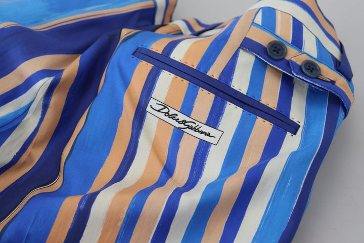 Dolce &amp; Gabbana Sample Sale Dolce &amp; Gabbana Blue Striped Silk Cotton Slim Trousers Pants - | Designer outlet