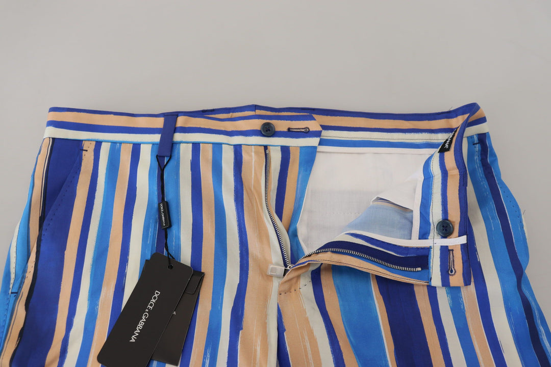Dolce &amp; Gabbana Sample Sale Dolce &amp; Gabbana Blue Striped Silk Cotton Slim Trousers Pants - | Designer outlet