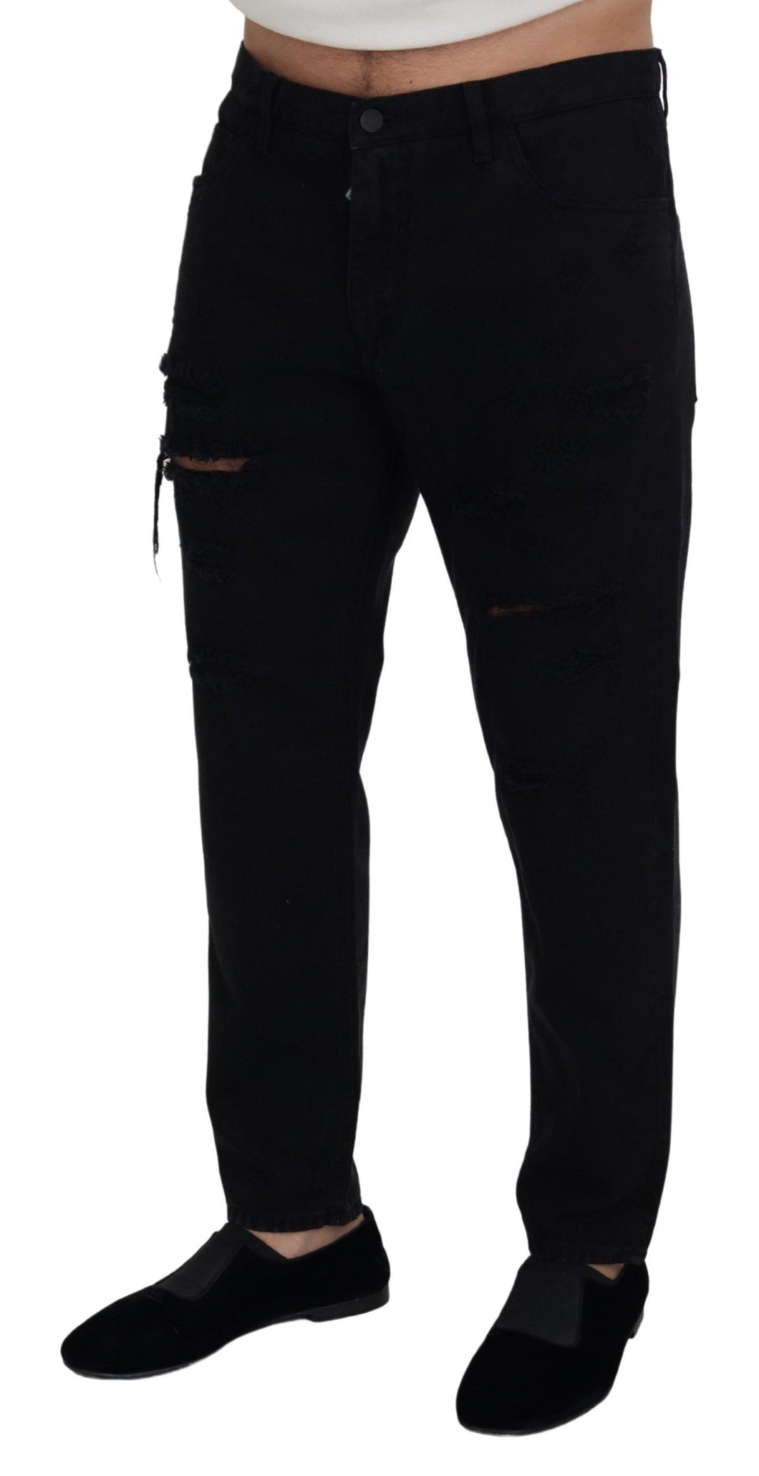 Dolce &amp; Gabbana Sample Sale Dolce &amp; Gabbana Black Loose Regular Torn Cotton Jeans - | Designer outlet