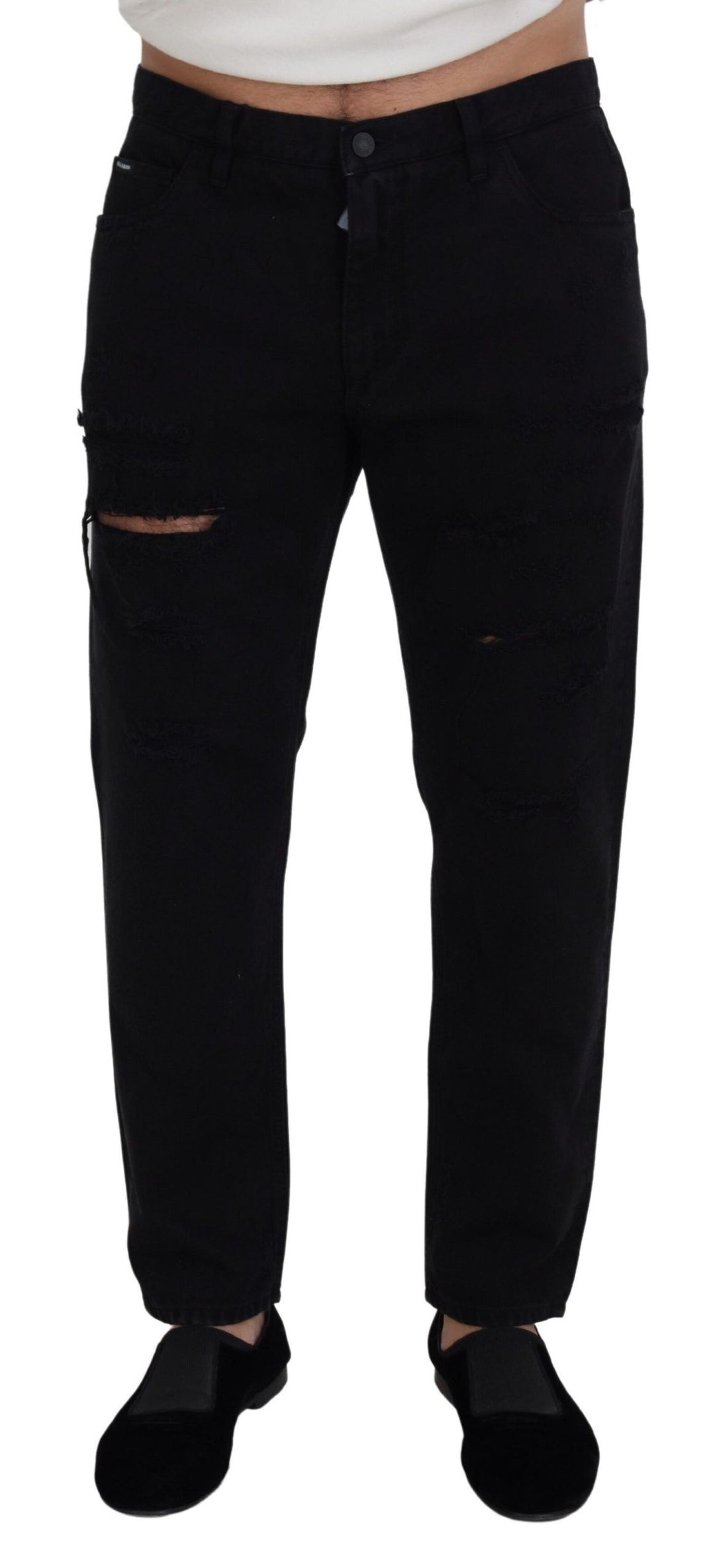 Dolce &amp; Gabbana Sample Sale Dolce &amp; Gabbana Black Loose Regular Torn Cotton Jeans - | Designer outlet
