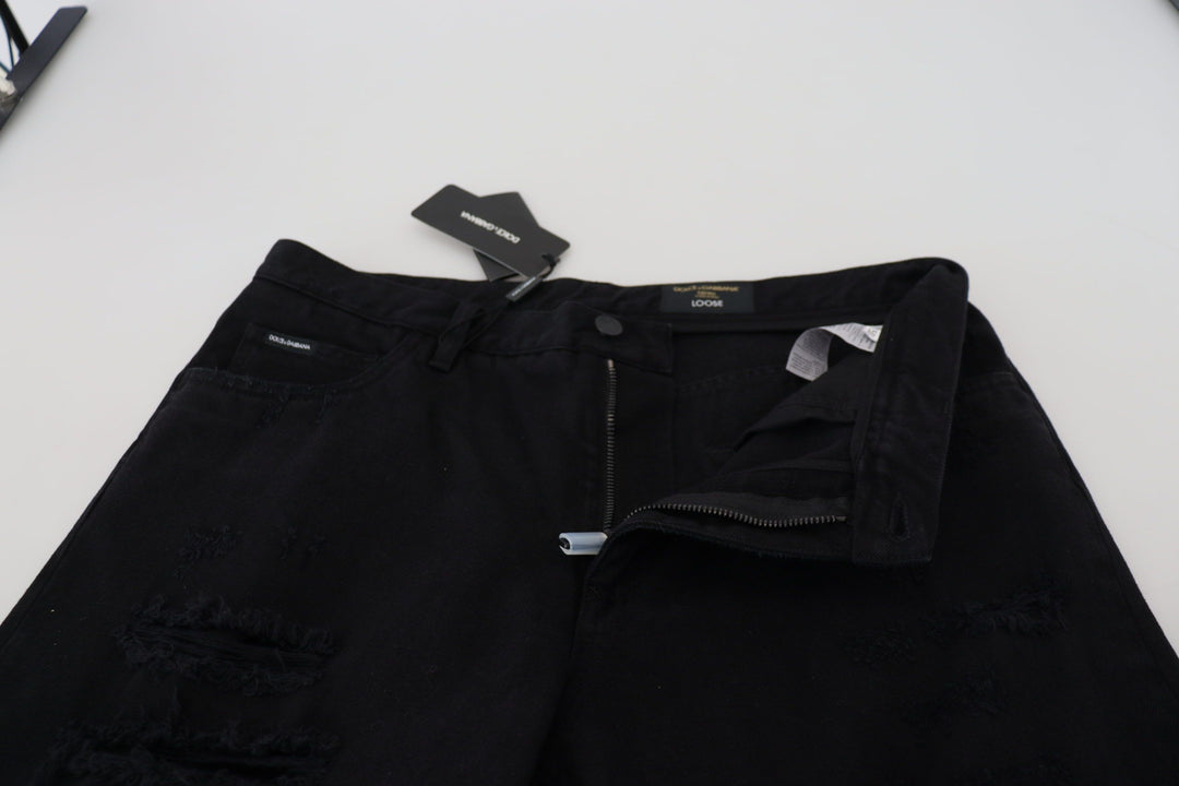 Dolce &amp; Gabbana Sample Sale Dolce &amp; Gabbana Black Loose Regular Torn Cotton Jeans - | Designer outlet
