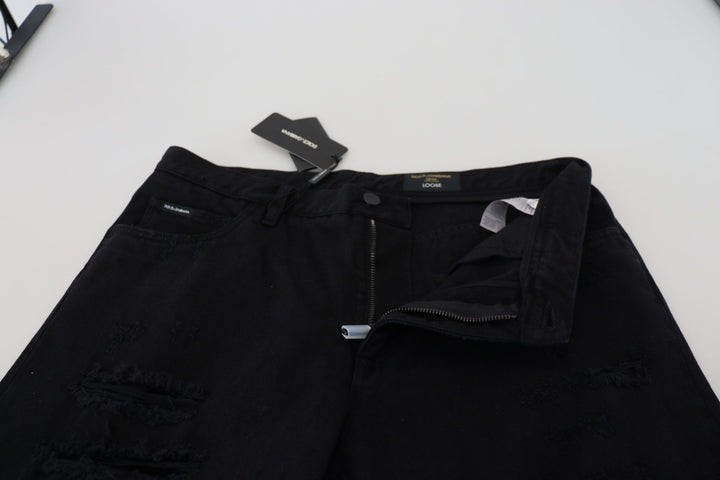 Dolce &amp; Gabbana Sample Sale Dolce &amp; Gabbana Black Loose Regular Torn Cotton Jeans - | Designer outlet