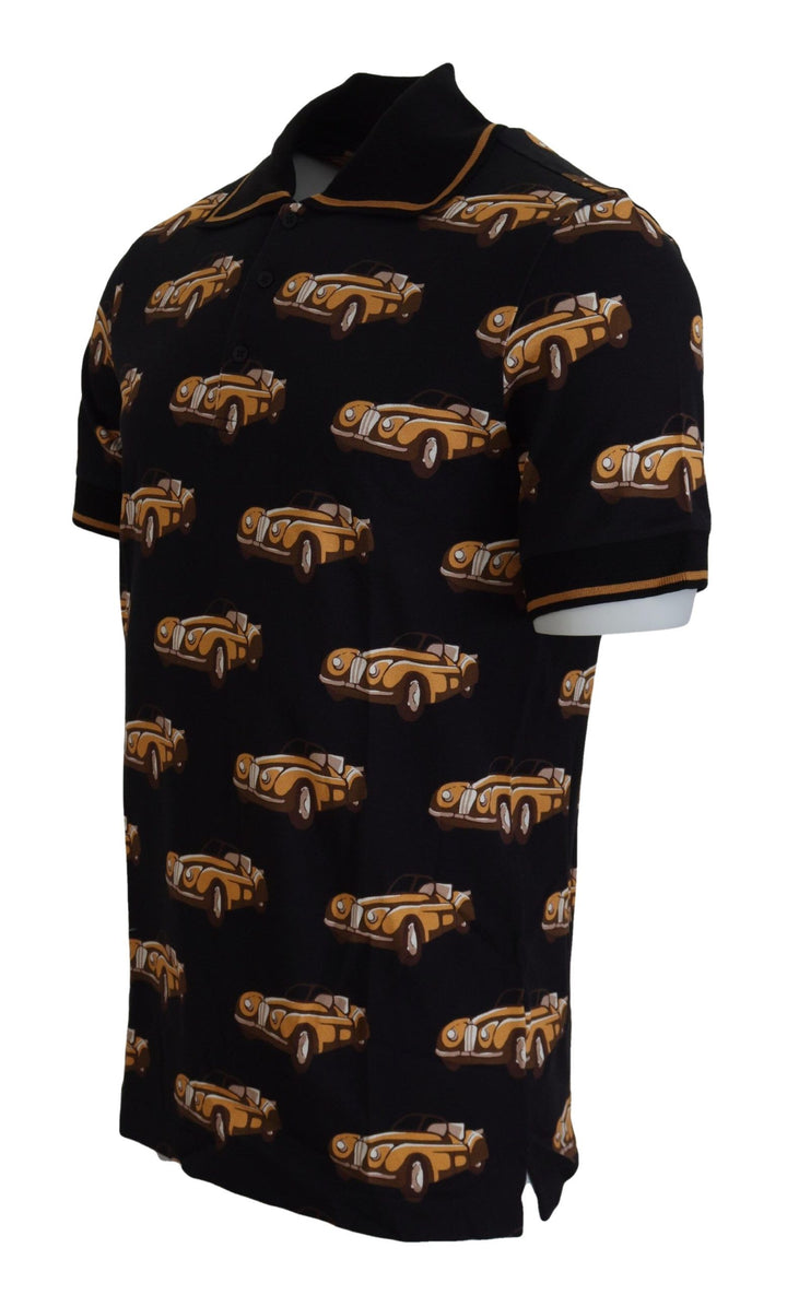 Dolce &amp; Gabbana Sample Sale Dolce &amp; Gabbana Black Car Print Short Sleeve Polo T-shirt - | Designer outlet