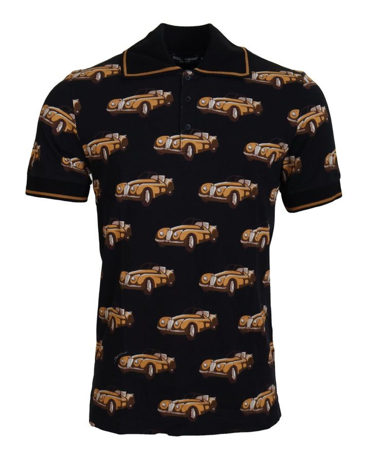 Dolce &amp; Gabbana Sample Sale Dolce &amp; Gabbana Black Car Print Short Sleeve Polo T-shirt - | Designer outlet
