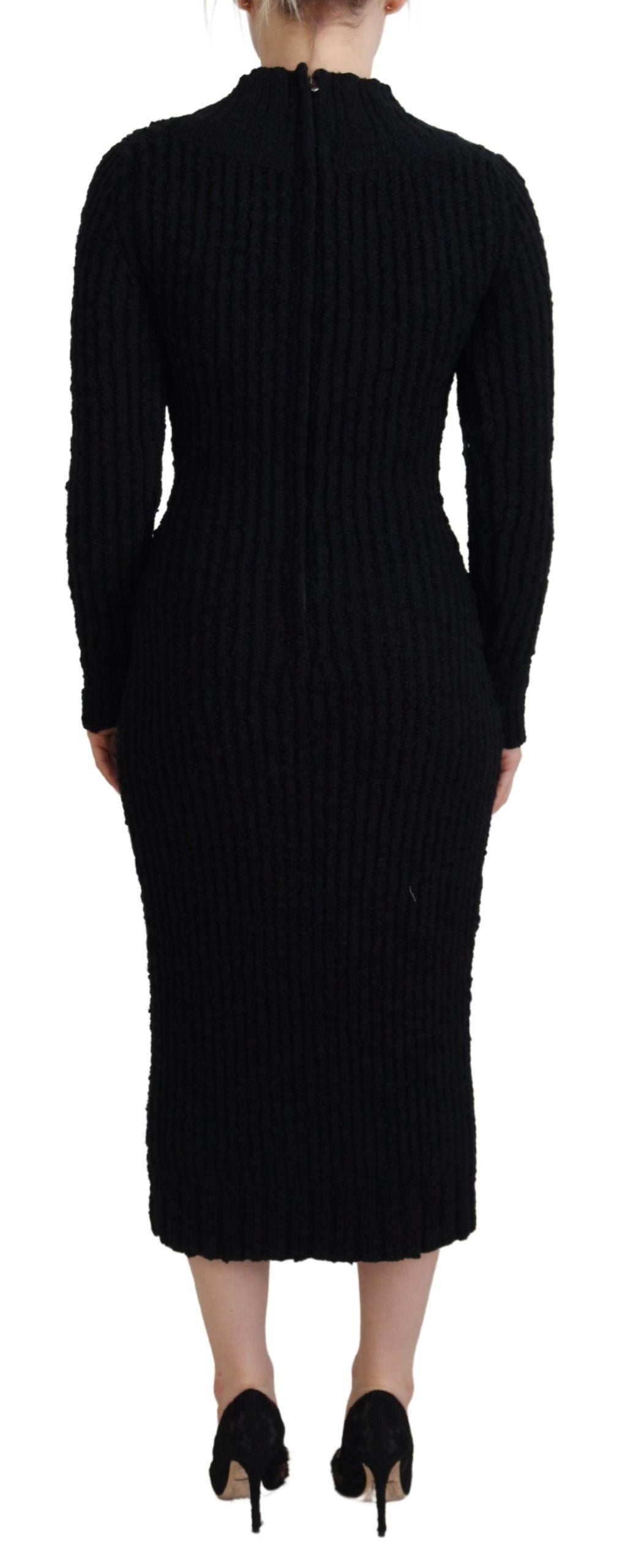 Dolce & Gabbana Black Wool Knitted Sheath Sweater Dress - IT42|M Dolce & Gabbana Black Wool Knitted Sheath Sweater Dress - IT42|M