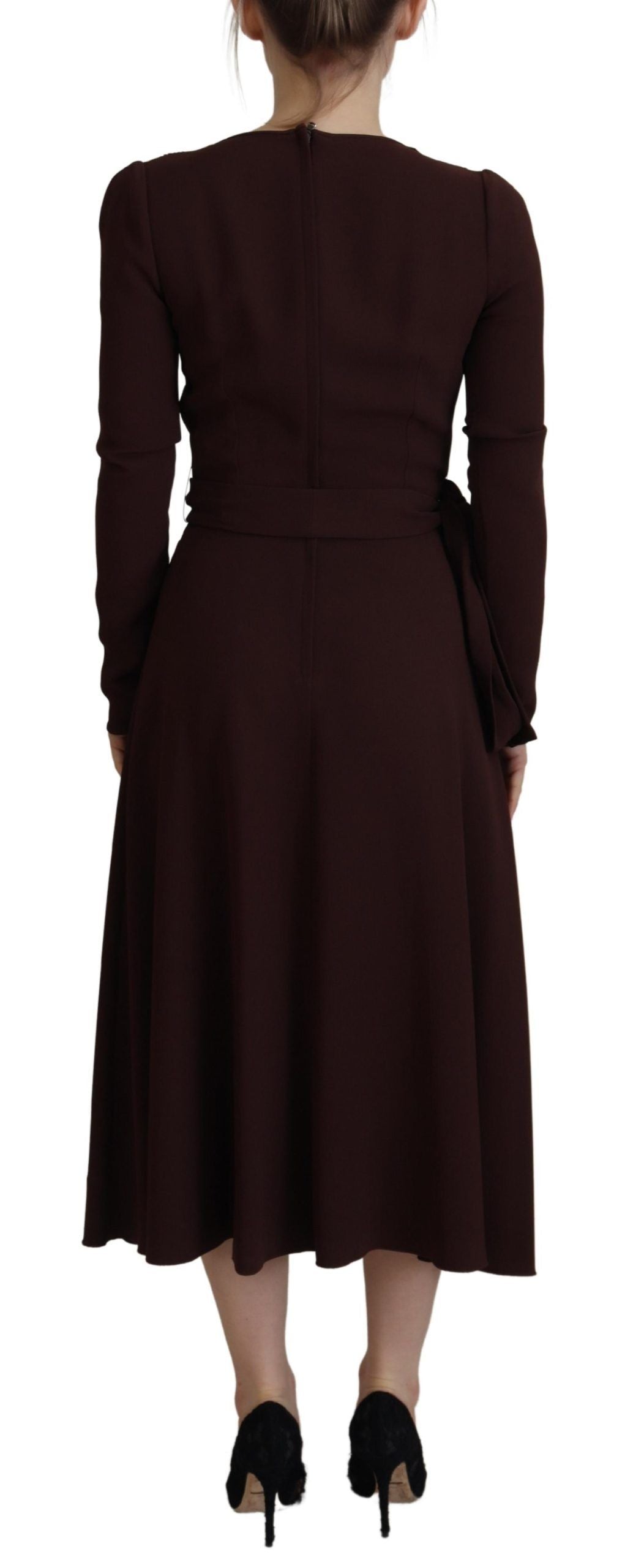 Dolce & Gabbana Elegant Brown Long Sleeve Wrap Dress IT46|XL Dolce & Gabbana Elegant Brown Long Sleeve Wrap Dress IT46|XL