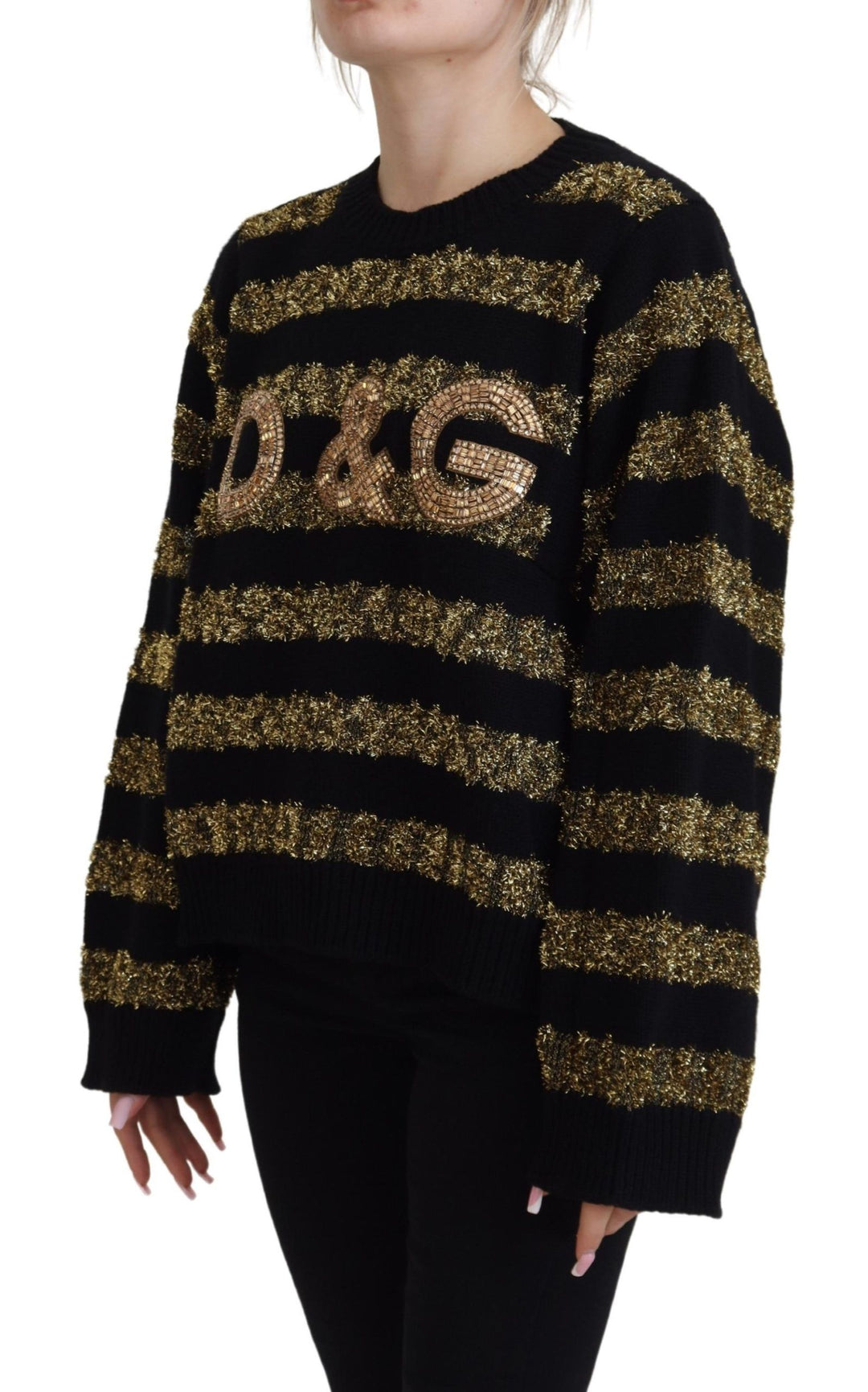 Dolce &amp; Gabbana Sample Sale Dolce &amp; Gabbana Black Gold D&amp;G Crystal Cashmere Sweater - | Designer outlet