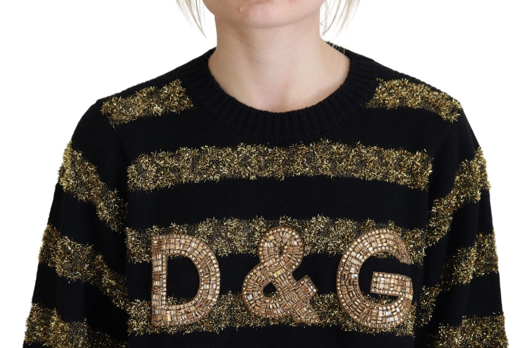 Dolce &amp; Gabbana Sample Sale Dolce &amp; Gabbana Black Gold D&amp;G Crystal Cashmere Sweater - | Designer outlet