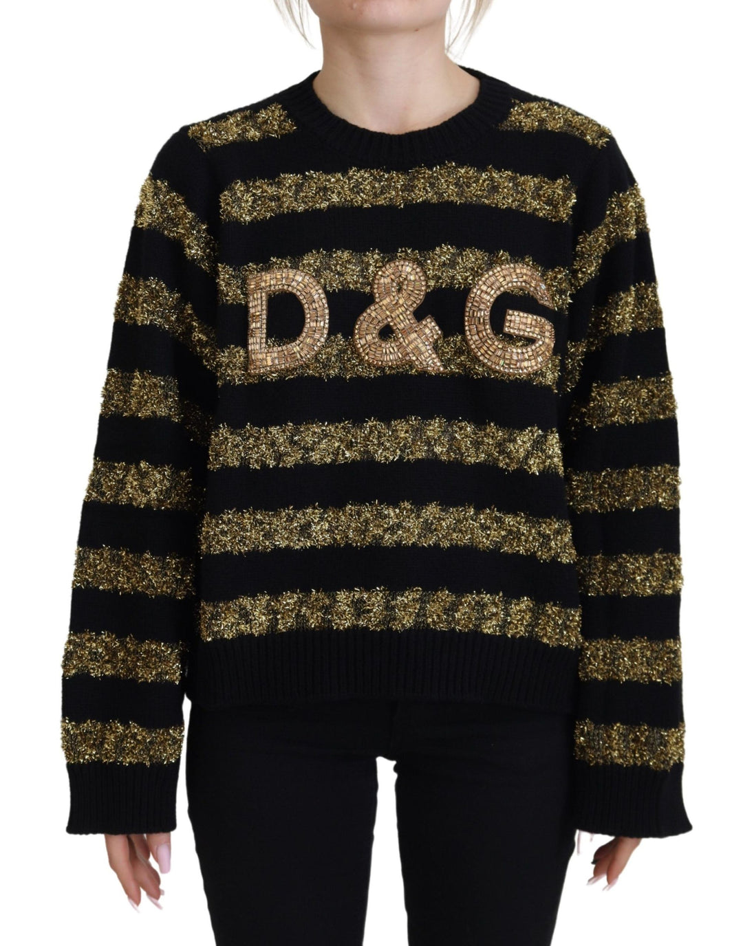 Dolce &amp; Gabbana Sample Sale Dolce &amp; Gabbana Black Gold D&amp;G Crystal Cashmere Sweater - | Designer outlet