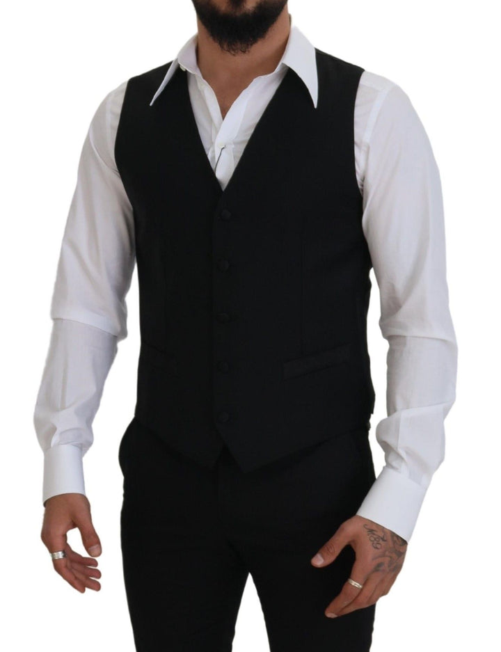 Dolce &amp; Gabbana Sample Sale Dolce &amp; Gabbana Black Virgin Wool Waistcoat Formal Dress Vest - | Designer outlet