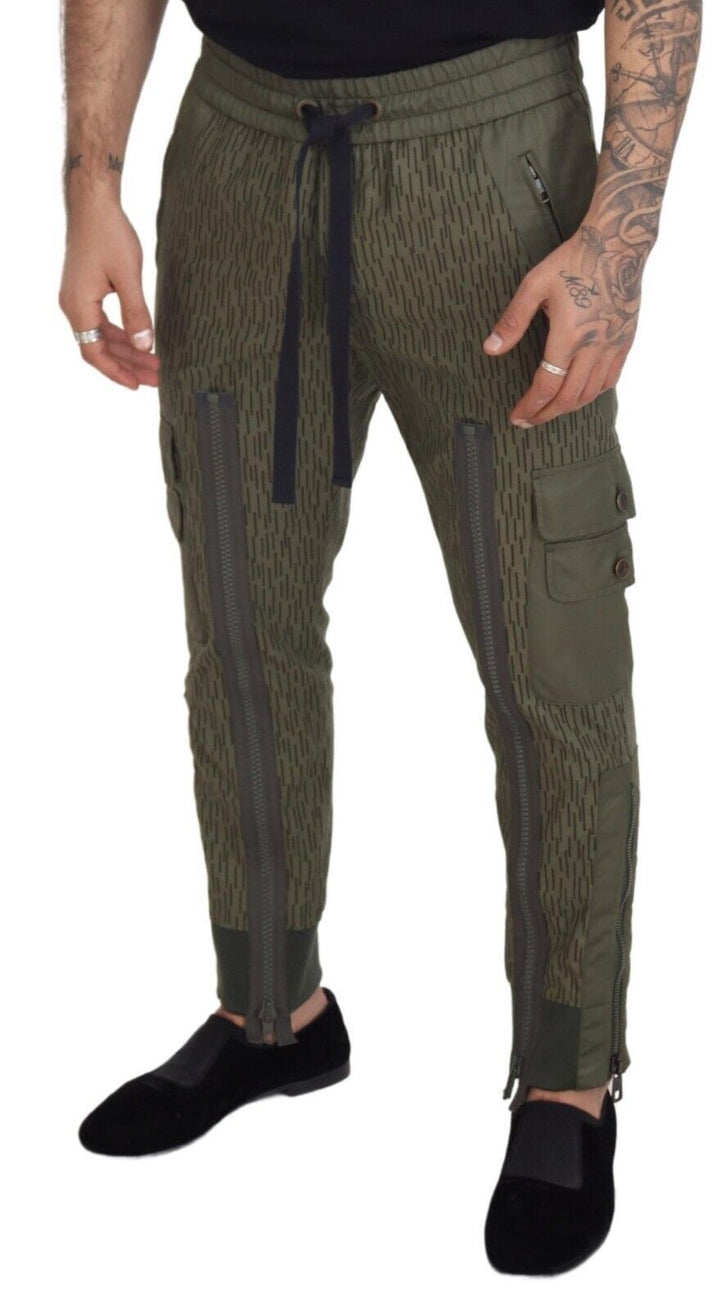 Dolce &amp; Gabbana Sample Sale Dolce &amp; Gabbana Green Striped Cargo Zipper Leg Men Trouser Pants - | Designer outlet